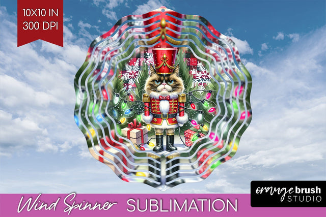 Christmas Cat Wind Spinner Sublimation PNG - Funny Round Sublimation OrangeBrushStudio 