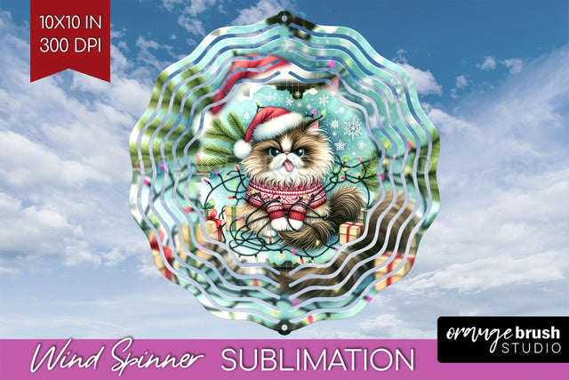 Christmas Cat Wind Spinner Sublimation PNG - Funny Round Sublimation OrangeBrushStudio 