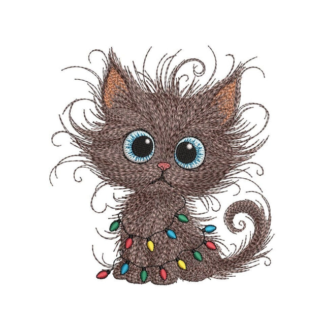 Christmas Cat with Lights Embroidery Design, Kitty Machine Embroidery File, 3 sizes, Instant download Embroidery/Applique DESIGNS Nino Nadaraia 