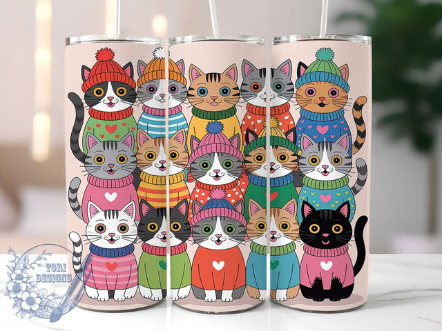 Christmas Cats Holiday Tumbler, Holiday Cat Sublimation Design, Festive Cup Art, 20oz Xmas Tumbler, Whimsical Cat Mug, Stylish Christmas Cup, Cozy Holiday Wrap Sublimation ToriDesigns 