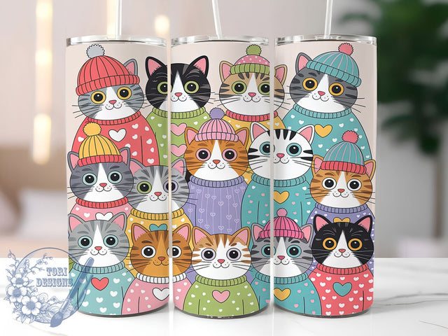 Christmas Cats Holiday Tumbler, Holiday Cat Sublimation Design, Festive Cup Art, 20oz Xmas Tumbler, Whimsical Cat Mug, Stylish Christmas Cup, Cozy Holiday Wrap Sublimation ToriDesigns 