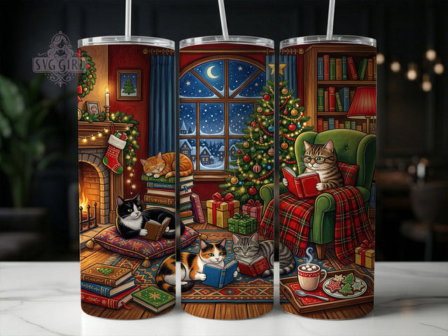 Christmas Cats Reading 20oz Tumbler, Christmas Cats, Cats Reading, Reading Cats Tumbler, Christmas Cats PNG, Cats Reading PNG, Bookish Cat Tumbler, 20oz Tumbler Wrap Sublimation SvggirlplusArt 