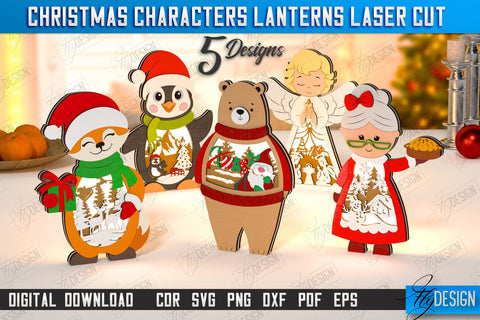 Christmas Characters Lantern Laser Cut Bundle | Tabletop Statuette Set | Christmas Lantern | Holidays Decorations | CNC Files SVG Fly Design 