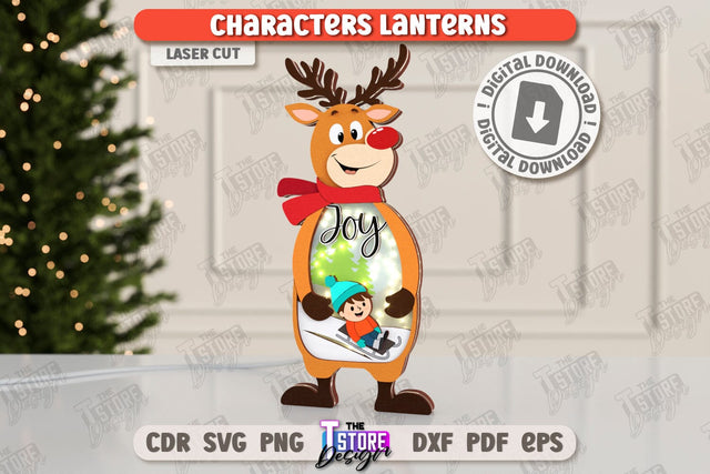 Christmas Characters Lantern Laser Cut | Tabletop Statuette | Christmas Lantern | Holidays Decorations | CNC File SVG The T Store Design 