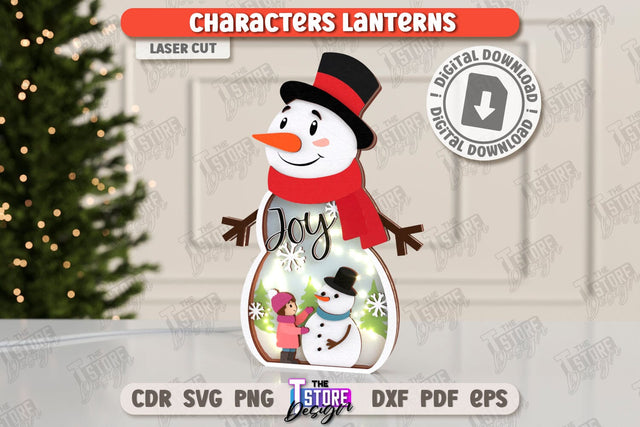 Christmas Characters Lantern Laser Cut | Tabletop Statuette | Christmas Lantern | Holidays Decorations | CNC File SVG The T Store Design 