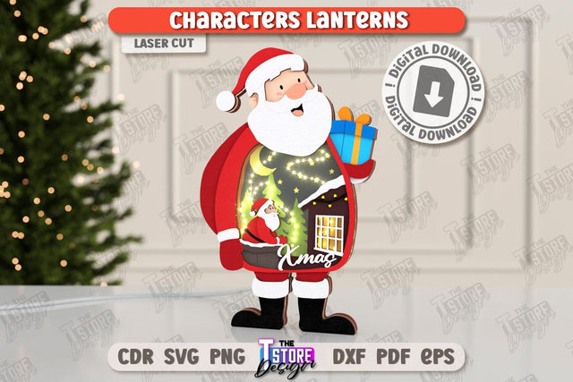 Christmas Characters Lantern Laser Cut | Tabletop Statuette | Christmas Lantern | Holidays Decorations | CNC File SVG The T Store Design 