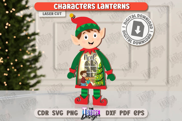 Christmas Characters Lantern Laser Cut | Tabletop Statuette | Christmas Lantern | Holidays Decorations | CNC File SVG The T Store Design 