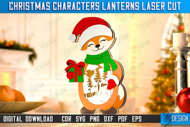 Christmas Characters Lantern Laser Cut | Tabletop Statuette | Christmas Lantern | Holidays Decorations | Fox | CNC File SVG Fly Design 