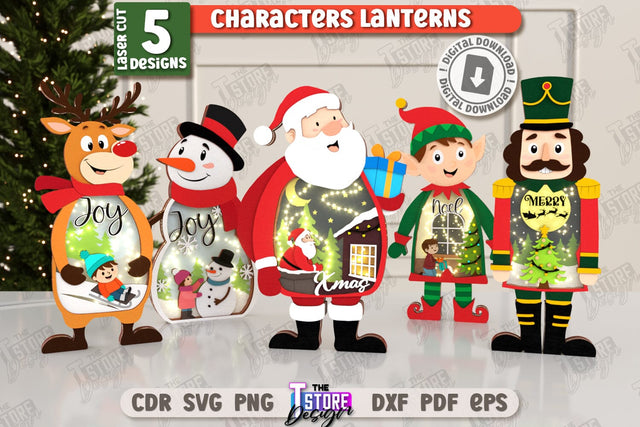 Christmas Characters Lanterns Laser Cut Bundle | Tabletop Statuette | Christmas Lantern | Holidays Decorations | CNC Files SVG The T Store Design 