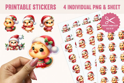 Christmas Chick Stickers – 4 PNGs Sublimation BijouBay 