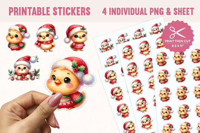 Christmas Chick Stickers – 4 PNGs Sublimation BijouBay 