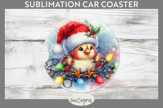 Christmas Chicken Entangled in Lights Car Coaster Sublimation SVG Sintegra 