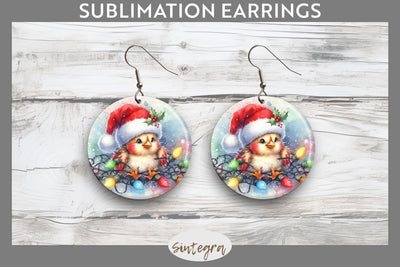 Christmas Chicken Entangled in Lights Round Earrings Sublimation Sublimation Sintegra 