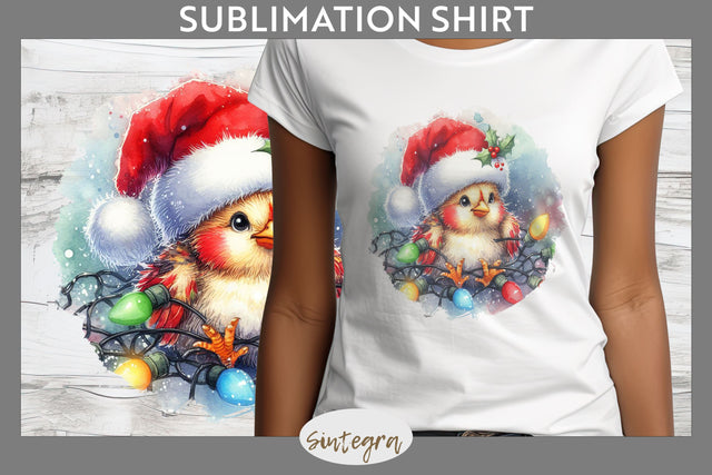 Christmas Chicken Entangled in Lights T-shirt Sublimation Sublimation Sintegra 