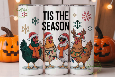 Christmas Chickens 20oz Tumbler Wrap Sublimation PixelChick 