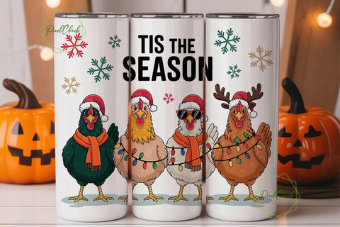 Christmas Chickens 20oz Tumbler Wrap Sublimation PixelChick 