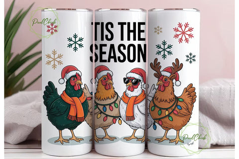 Christmas Chickens 20oz Tumbler Wrap Sublimation PixelChick 