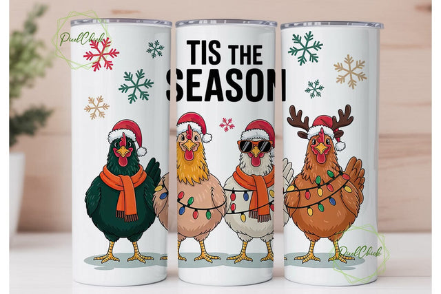 Christmas Chickens 20oz Tumbler Wrap Sublimation PixelChick 