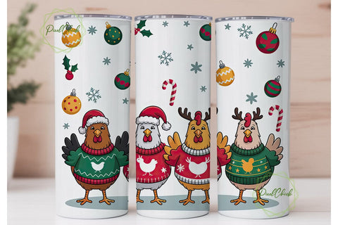 Christmas Chickens 20oz Tumbler Wrap Sublimation PixelChick 