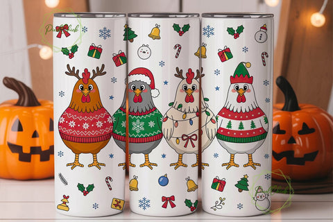 Christmas Chickens 20oz Tumbler Wrap Sublimation PixelChick 