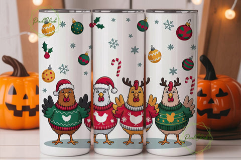 Christmas Chickens 20oz Tumbler Wrap Sublimation PixelChick 