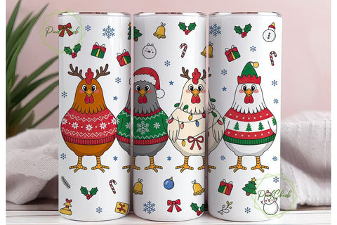 Christmas Chickens 20oz Tumbler Wrap Sublimation PixelChick 
