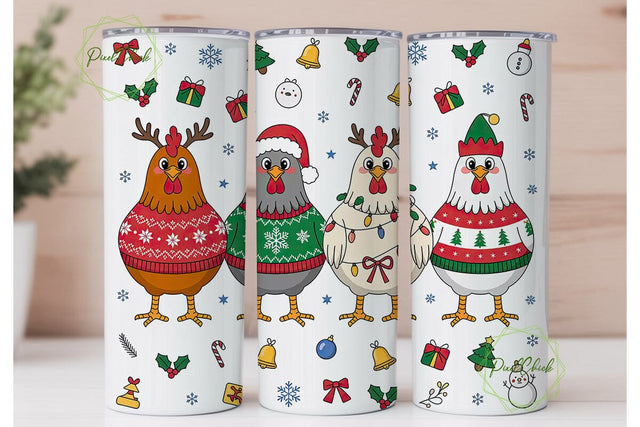 Christmas Chickens 20oz Tumbler Wrap Sublimation PixelChick 