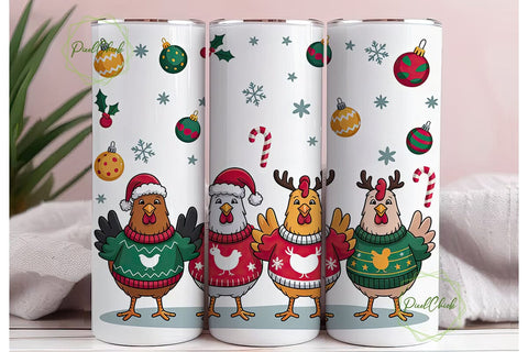 Christmas Chickens 20oz Tumbler Wrap Sublimation PixelChick 