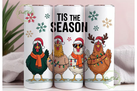 Christmas Chickens 20oz Tumbler Wrap Sublimation PixelChick 