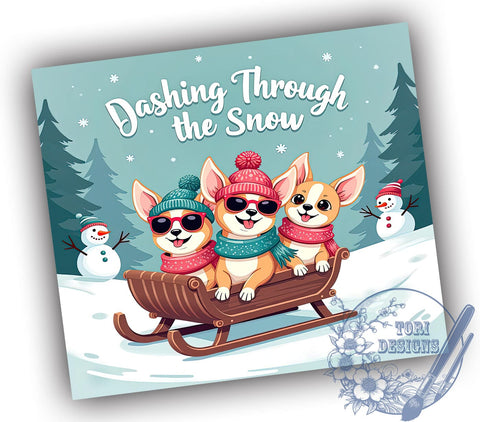 Christmas Chihuahua 20oz Tumbler Wrap, Dashing Through Snow, Tumbler Wrap, 20oz Sublimation, Holiday Drinkware, Dog Lover Gift, Winter Decor Sublimation ToriDesigns 