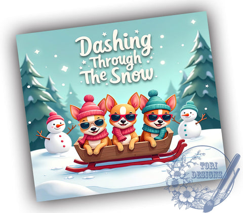 Christmas Chihuahua 20oz Tumbler Wrap, Dashing Through Snow, Tumbler Wrap, 20oz Sublimation, Holiday Drinkware, Dog Lover Gift, Winter Decor Sublimation ToriDesigns 