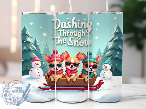 Christmas Chihuahua 20oz Tumbler Wrap, Dashing Through Snow, Tumbler Wrap, 20oz Sublimation, Holiday Drinkware, Dog Lover Gift, Winter Decor Sublimation ToriDesigns 
