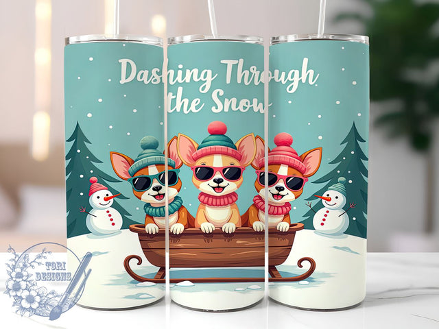 Christmas Chihuahua 20oz Tumbler Wrap, Dashing Through Snow, Tumbler Wrap, 20oz Sublimation, Holiday Drinkware, Dog Lover Gift, Winter Decor Sublimation ToriDesigns 