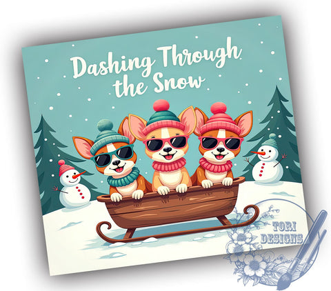 Christmas Chihuahua 20oz Tumbler Wrap, Dashing Through Snow, Tumbler Wrap, 20oz Sublimation, Holiday Drinkware, Dog Lover Gift, Winter Decor Sublimation ToriDesigns 