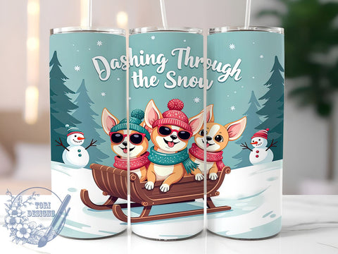 Christmas Chihuahua 20oz Tumbler Wrap, Dashing Through Snow, Tumbler Wrap, 20oz Sublimation, Holiday Drinkware, Dog Lover Gift, Winter Decor Sublimation ToriDesigns 