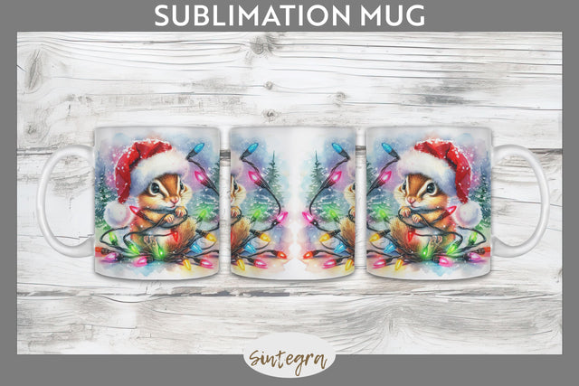 Christmas Chipmunk Entangled in Lights Mug Wrap Sublimation Sublimation Sintegra 