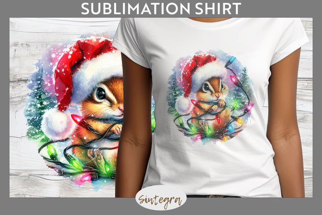 Christmas Chipmunk Entangled in Lights T-shirt Sublimation Sublimation Sintegra 