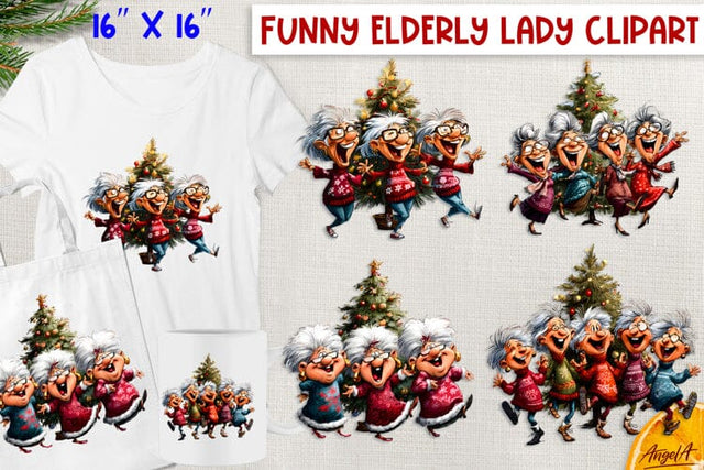 Christmas clipart Best friends clipart old lady dancing PNG Sublimation Angelina Semenova 