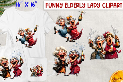 Christmas clipart Best friends clipart old lady with wine Sublimation Angelina Semenova 