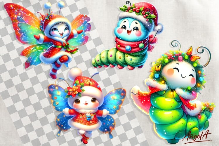 Christmas clipart, caterpillar clipart, butterfly clipart Sublimation Angelina Semenova 