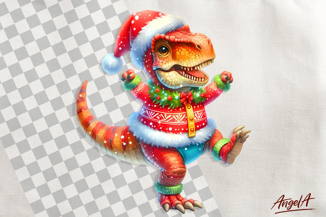 Christmas clipart, Christmas dinosaur clipart PNG Sublimation Angelina Semenova 