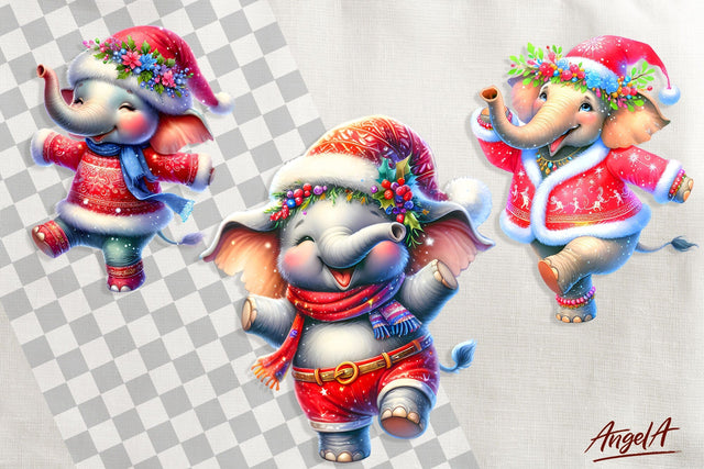 Christmas clipart, cute elephant clipart, Animal clipart PNG Sublimation Angelina Semenova 