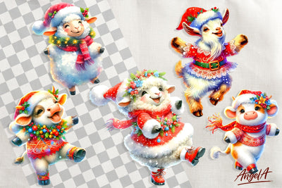 Christmas clipart, cute farm animals clipart, cow, goat, Sublimation Angelina Semenova 