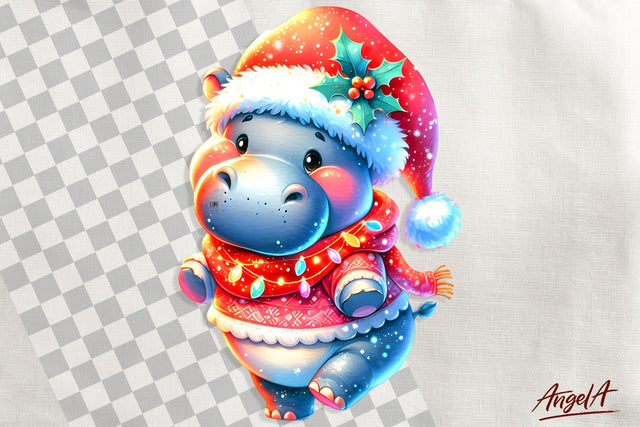 Christmas clipart, cute hippopotamus clipart, wild animal Sublimation Angelina Semenova 