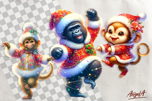 Christmas clipart, cute monkey clipart, gorilla clipart PNG Sublimation Angelina Semenova 