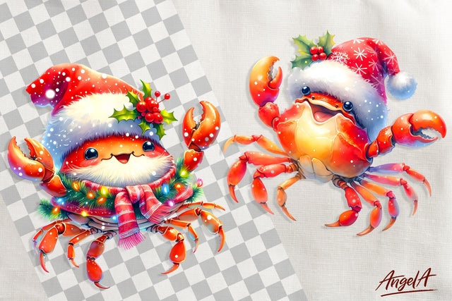 Christmas clipart, cute ocean animal clipart, crab clipart Sublimation Angelina Semenova 