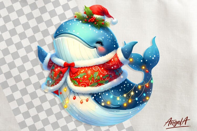 Christmas clipart, cute ocean animal clipart, whale clipart Sublimation Angelina Semenova 