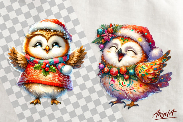 Christmas clipart, cute owl clipart, funny owl PNG Sublimation Angelina Semenova 