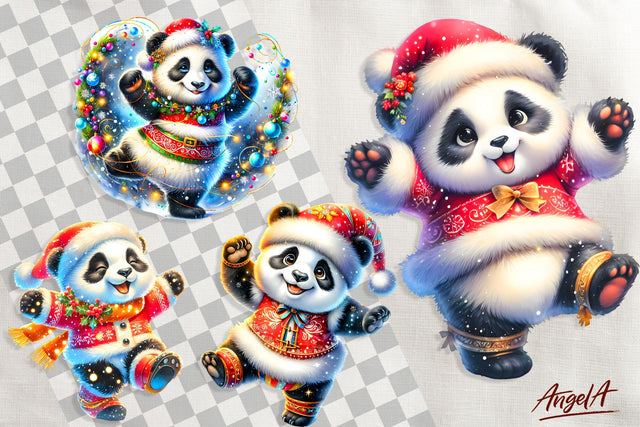 Christmas clipart, cute panda bear clipart, animal clipart Sublimation Angelina Semenova 