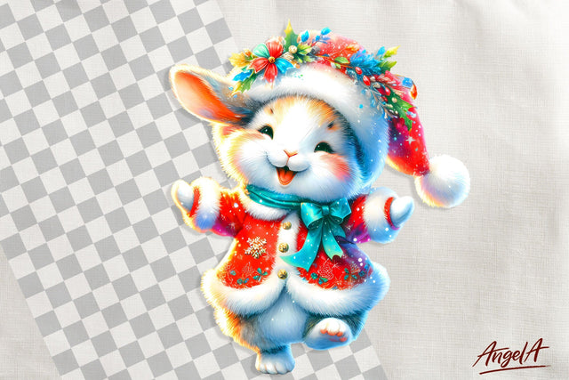 Christmas clipart, cute rabbit clipart, animal clipart PNG Sublimation Angelina Semenova 